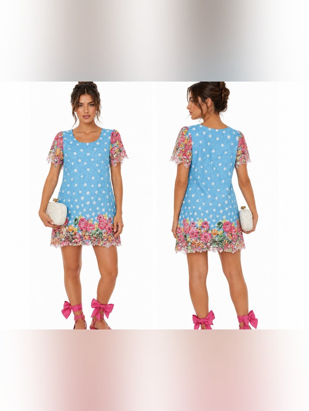 NWT Radzoli Art-to-Wear Floral Lace Mini Dress Polka Dots